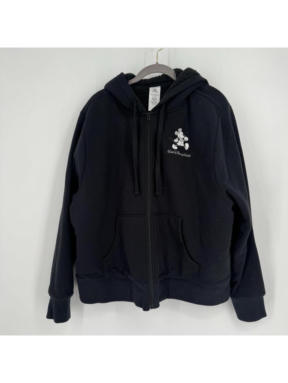 Disney Parks sweatshirt womens XL zip up jacket black thick sherpa warm mickey - Picture 1 of 6